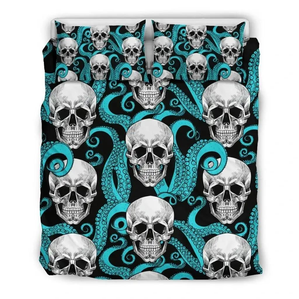 Octopus Tentacles Skull Pattern Print Duvet Cover Bedding Set