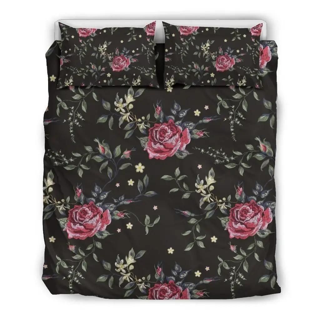 Red Rose Floral Pattern Print Duvet Cover Bedding Set