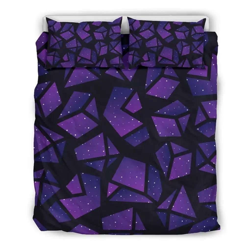 Purple Crystal Cosmic Galaxy Space Print Duvet Cover Bedding Set