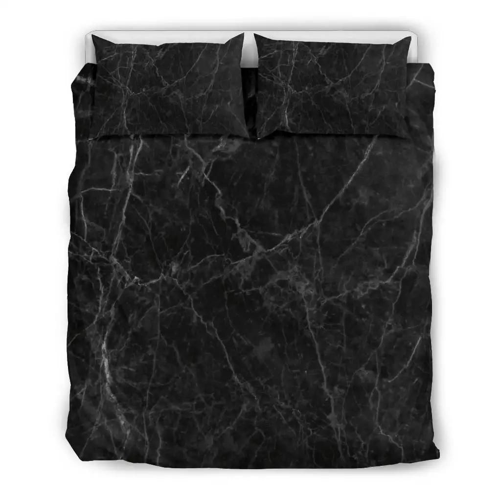 Black Grey Dark Marble Print Duvet Cover Bedding Set