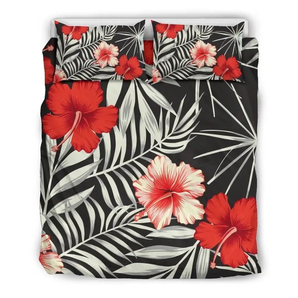 White Tropical Hibiscus Pattern Print Duvet Cover Bedding Set