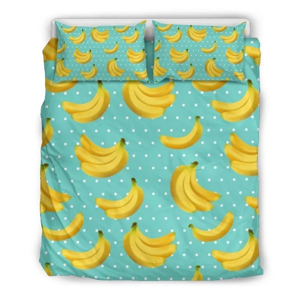 Polka Dot Banana Pattern Print Duvet Cover Bedding Set
