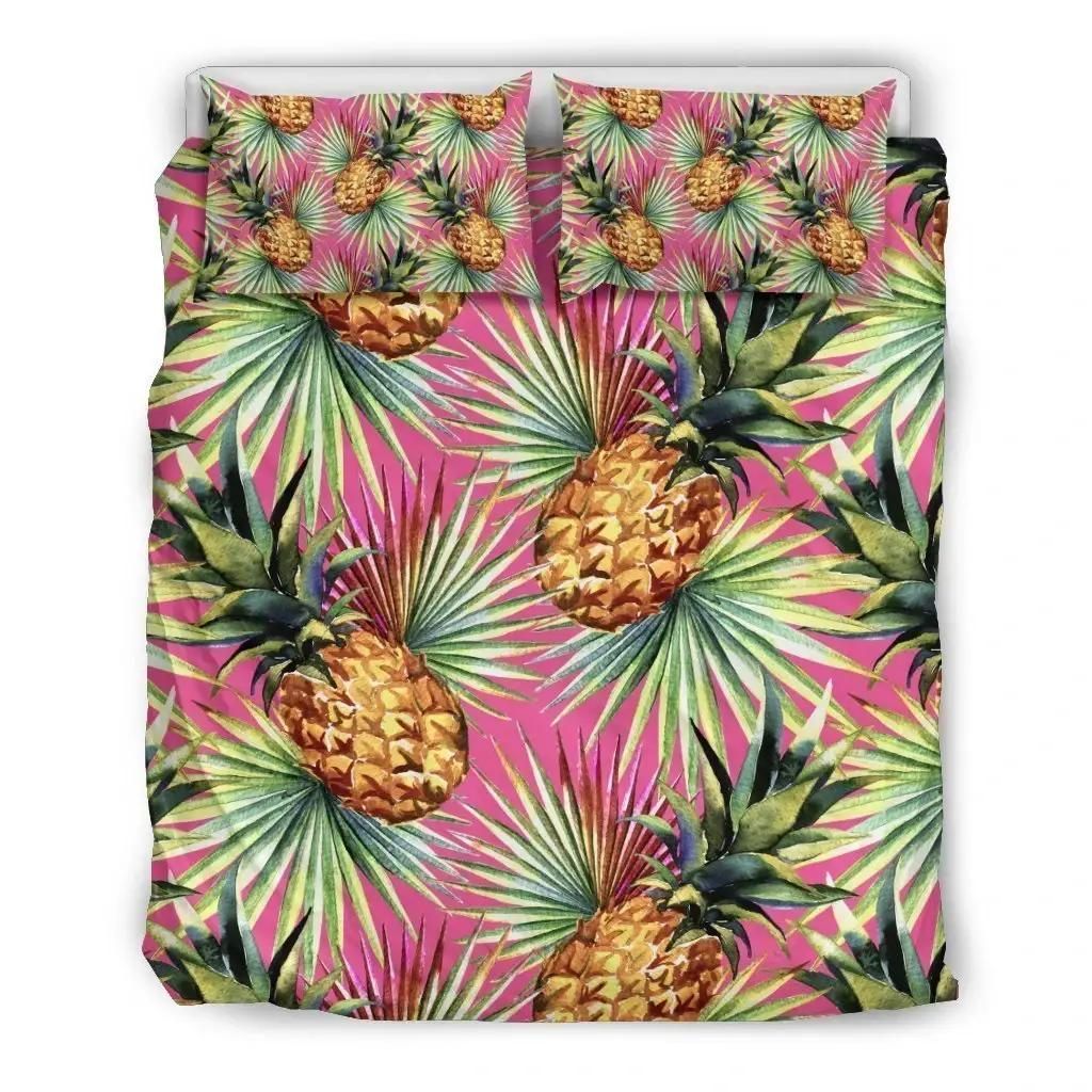 Pink Watercolor Pineapple Pattern Print Duvet Cover Bedding Set