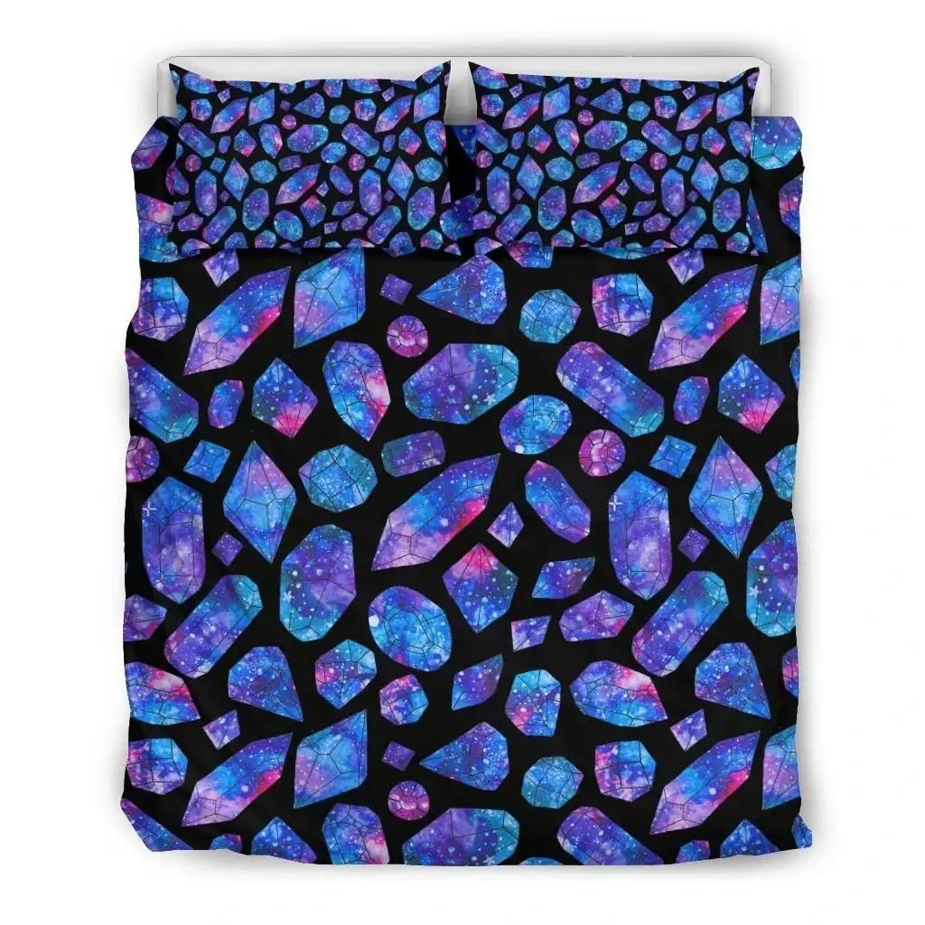 Blue Crystal Cosmic Galaxy Space Print Duvet Cover Bedding Set