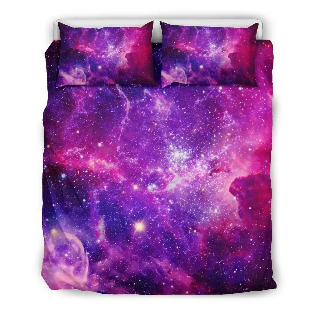 Purple Bursting Galaxy Space Print Duvet Cover Bedding Set