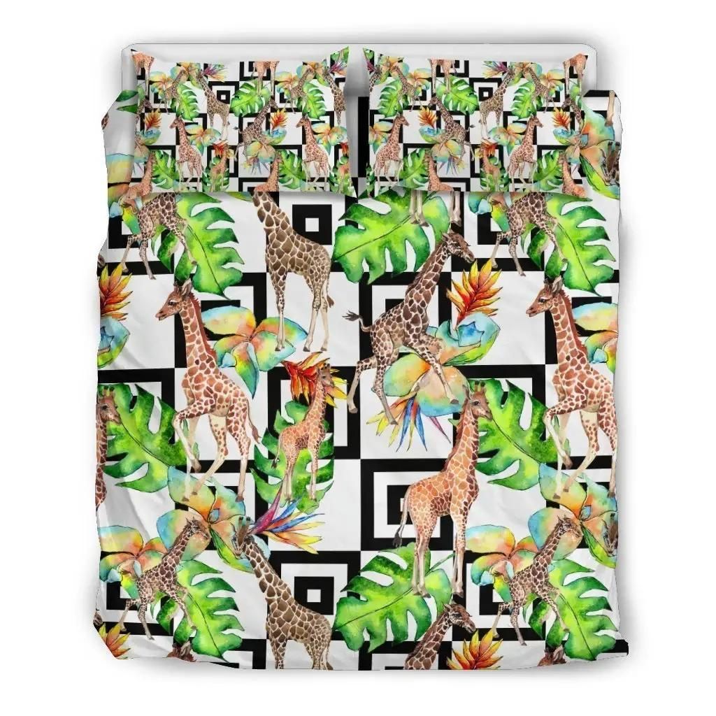 Exotic Tropical Giraffe Pattern Print Duvet Cover Bedding Set