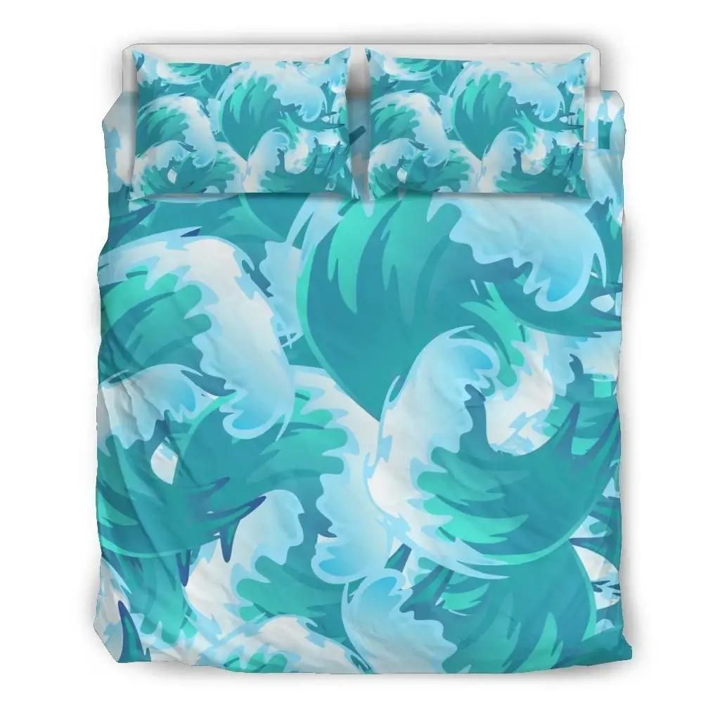Blue Surfing Wave Pattern Print Duvet Cover Bedding Set
