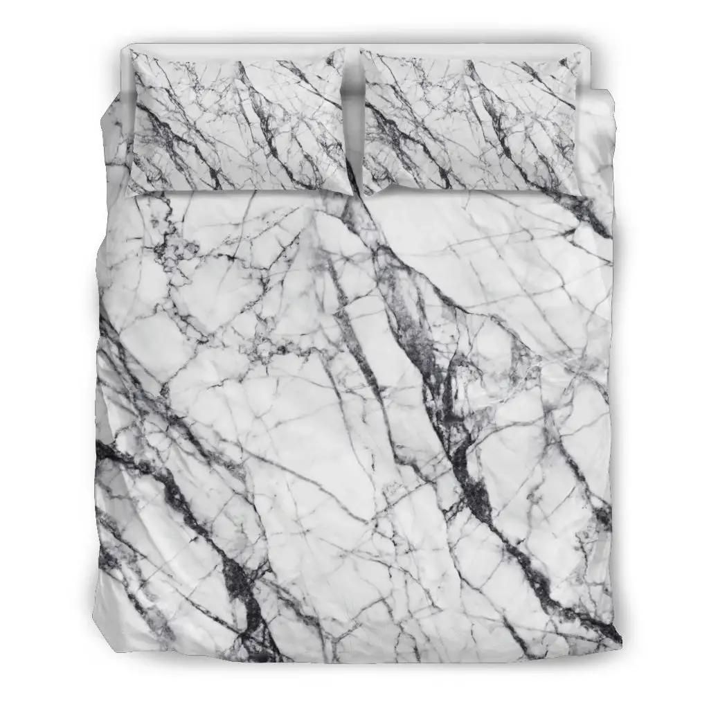 White Gray Scratch Marble Print Duvet Cover Bedding Set