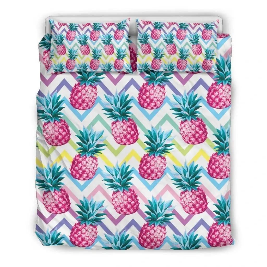 Neon Zig Zag Pineapple Pattern Print Duvet Cover Bedding Set