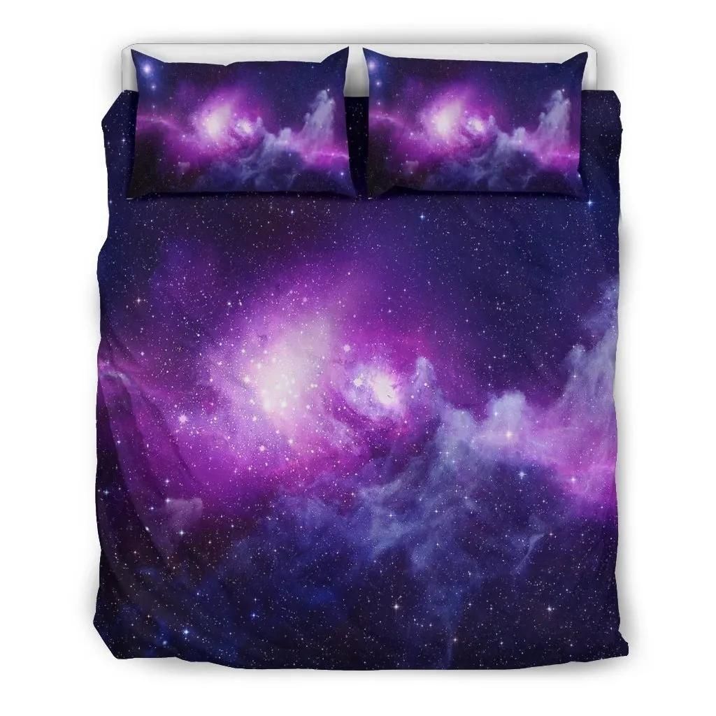 Purple Starfield Galaxy Space Print Duvet Cover Bedding Set