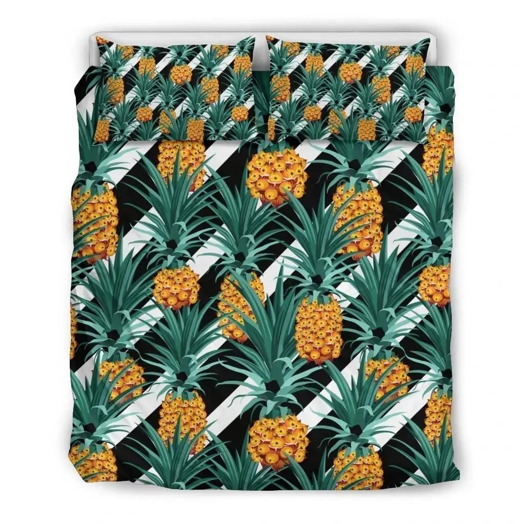 Pineapple Striped Pattern Print Duvet Cover Bedding Set