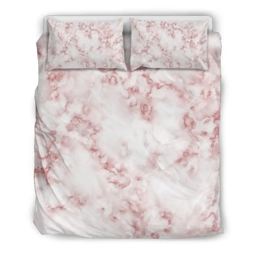 Rose Pink Marble Print Duvet Cover Bedding Set