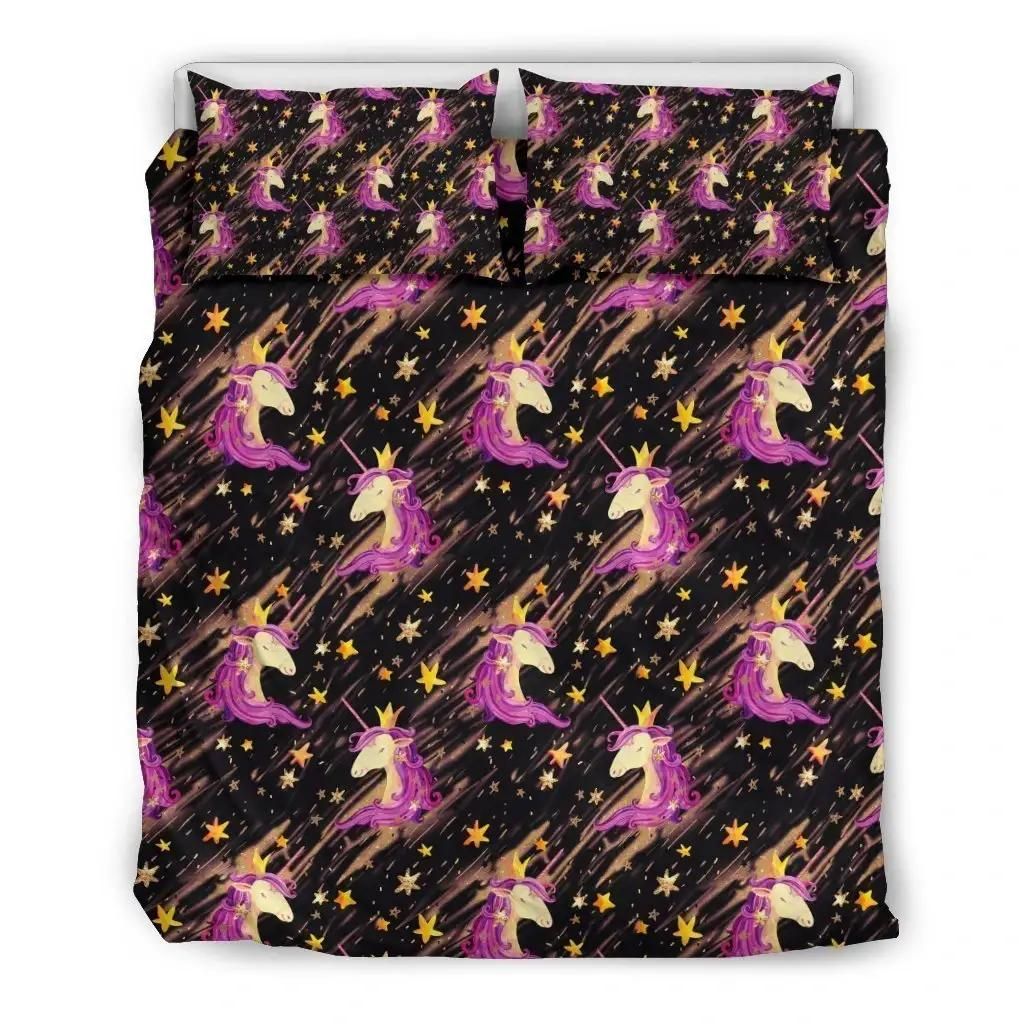 Star Fairy Unicorn Pattern Print Duvet Cover Bedding Set