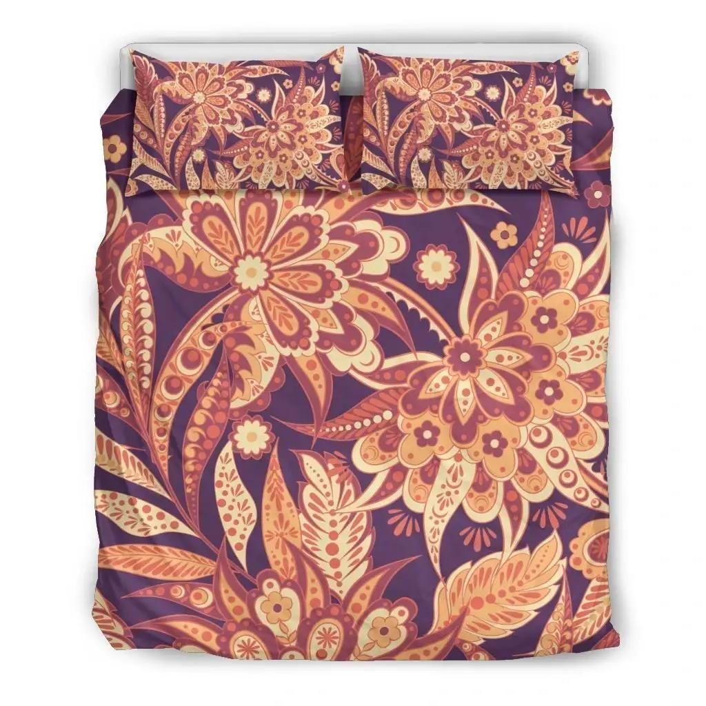 Orange Bohemian Floral Pattern Print Duvet Cover Bedding Set