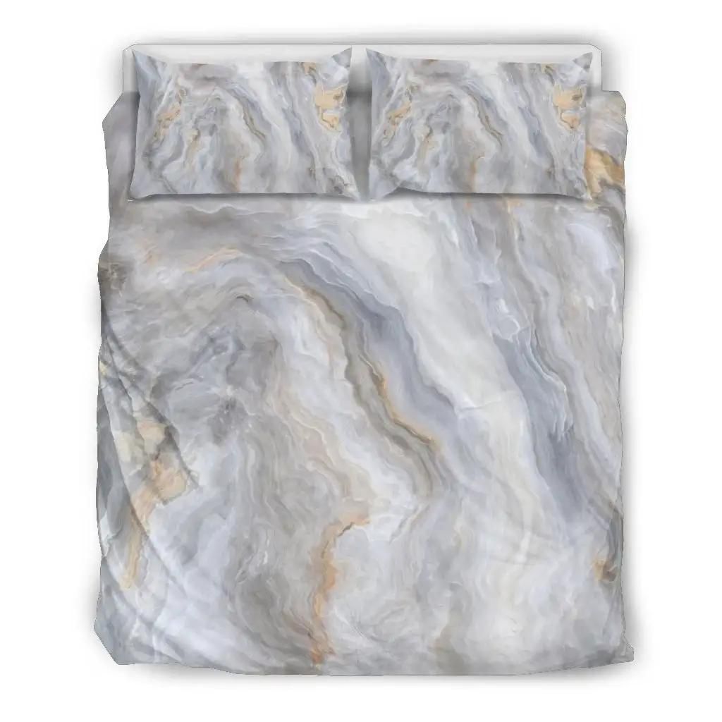 Grey Marble Print Duvet Cover Bedding Set