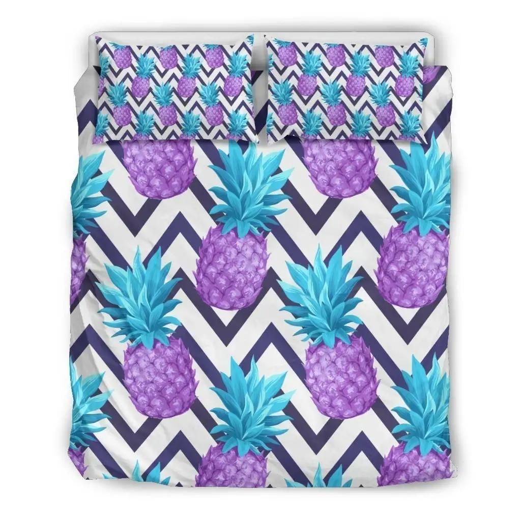 Purple Zig Zag Pineapple Pattern Print Duvet Cover Bedding Set