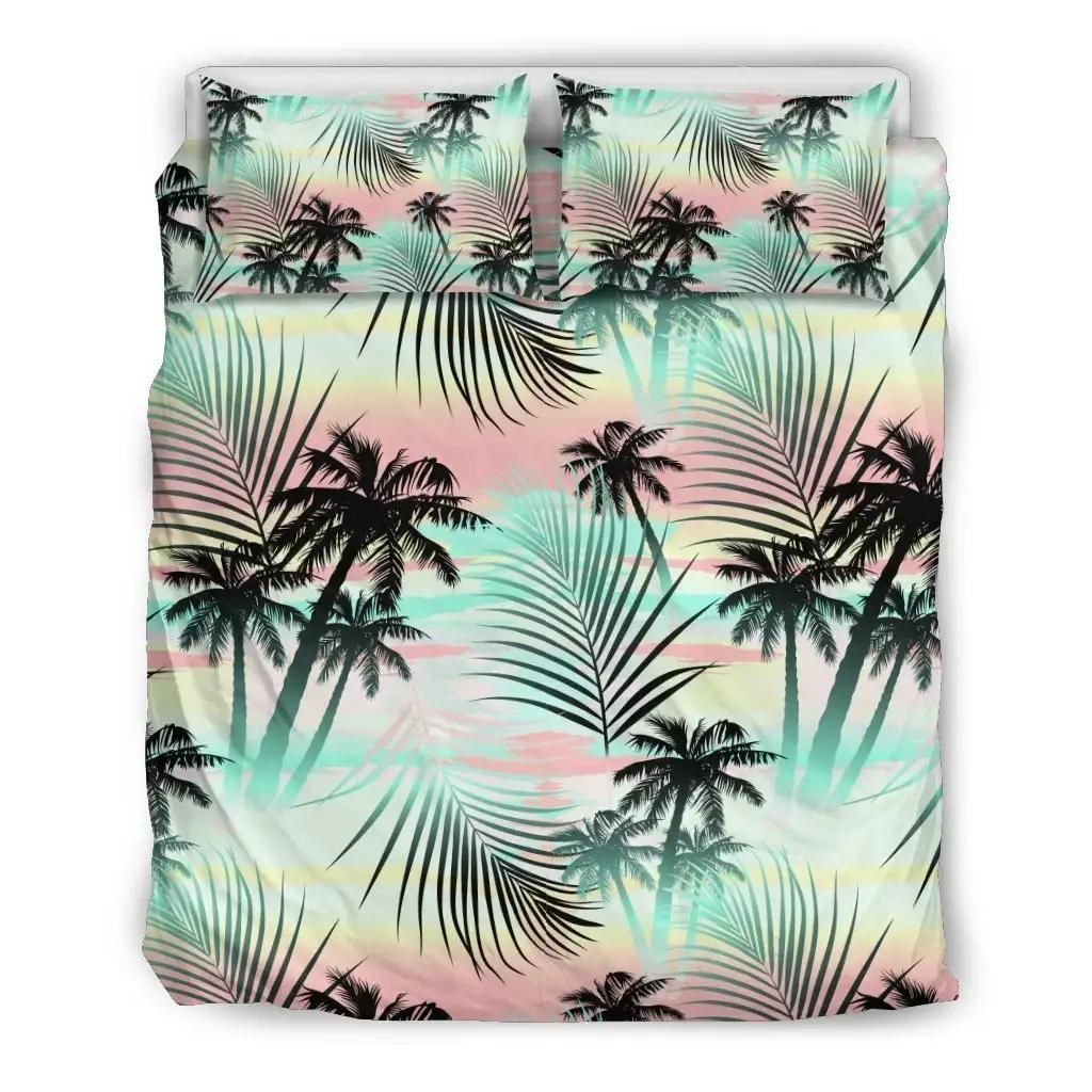 Pastel Palm Tree Pattern Print Duvet Cover Bedding Set