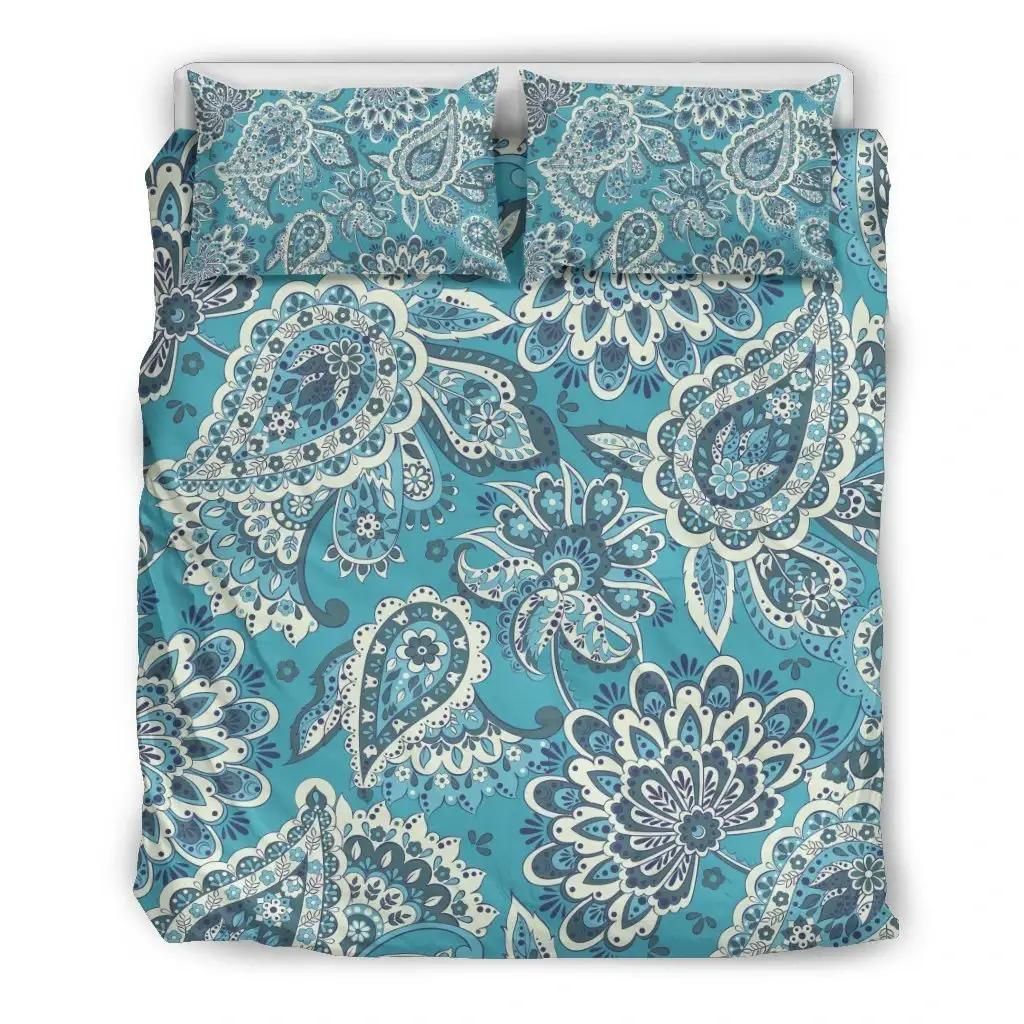 Turquoise Floral Bohemian Pattern Print Duvet Cover Bedding Set