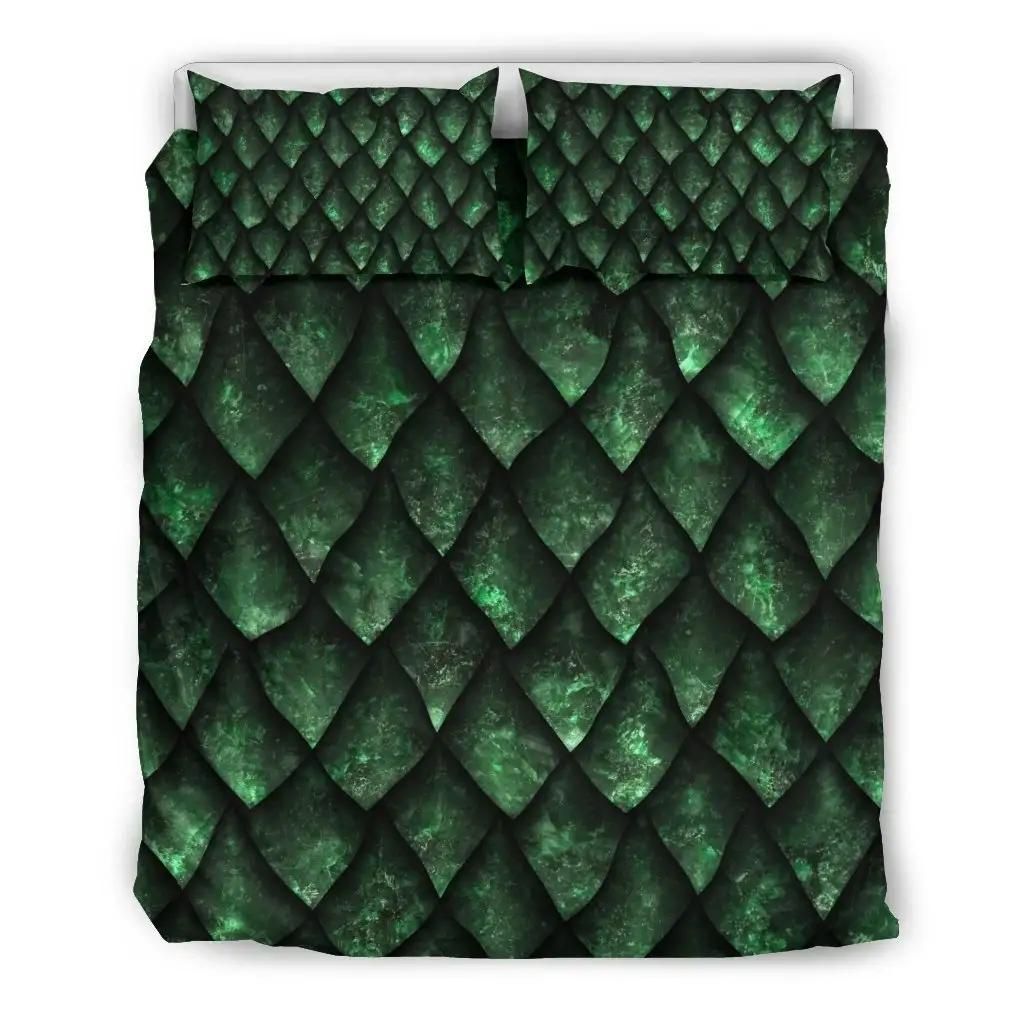 Green Dragon Scales Pattern Print Duvet Cover Bedding Set