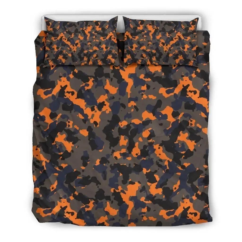 Black And Orange Camouflage Print Duvet Cover Bedding Set