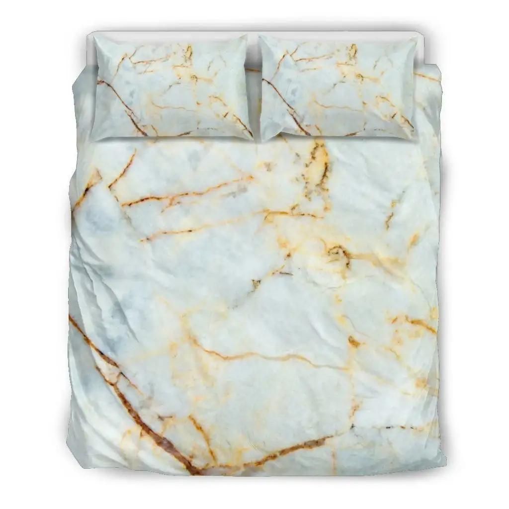 White Gold Marble Print Duvet Cover Bedding Set