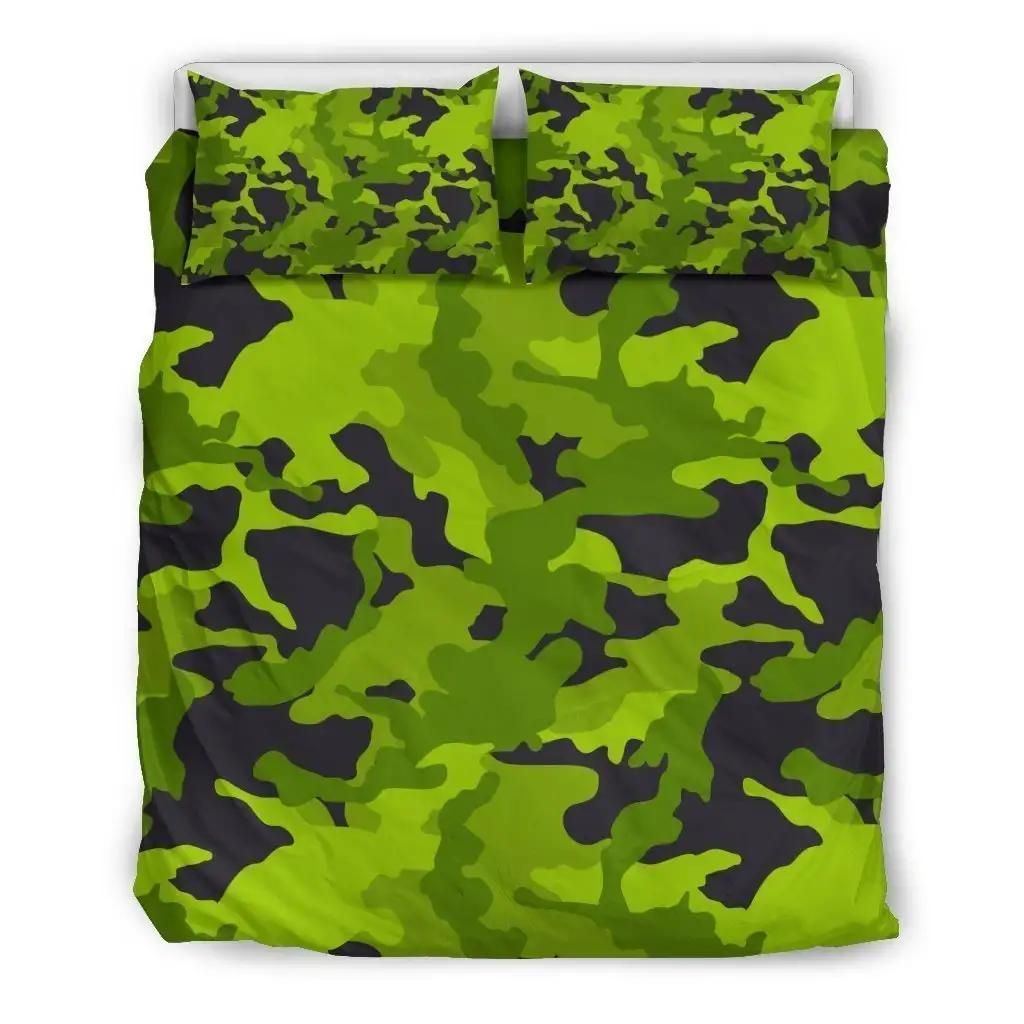 Lime Green Camouflage Print Duvet Cover Bedding Set