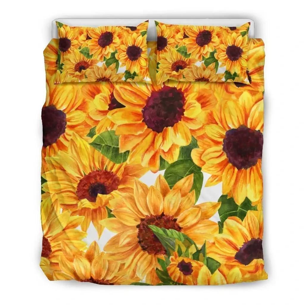 Watercolor Sunflower Pattern Print Duvet Cover Bedding Set