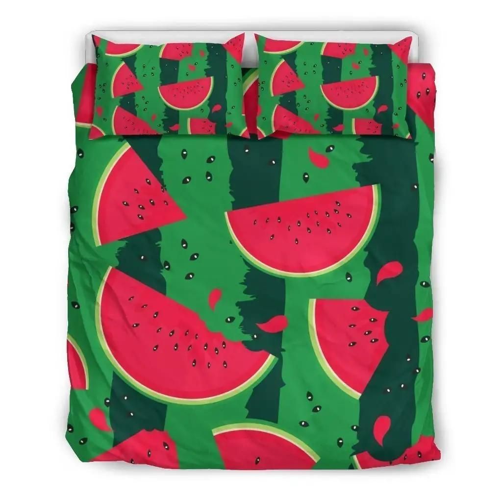 Green Stripes Watermelon Pattern Print Duvet Cover Bedding Set