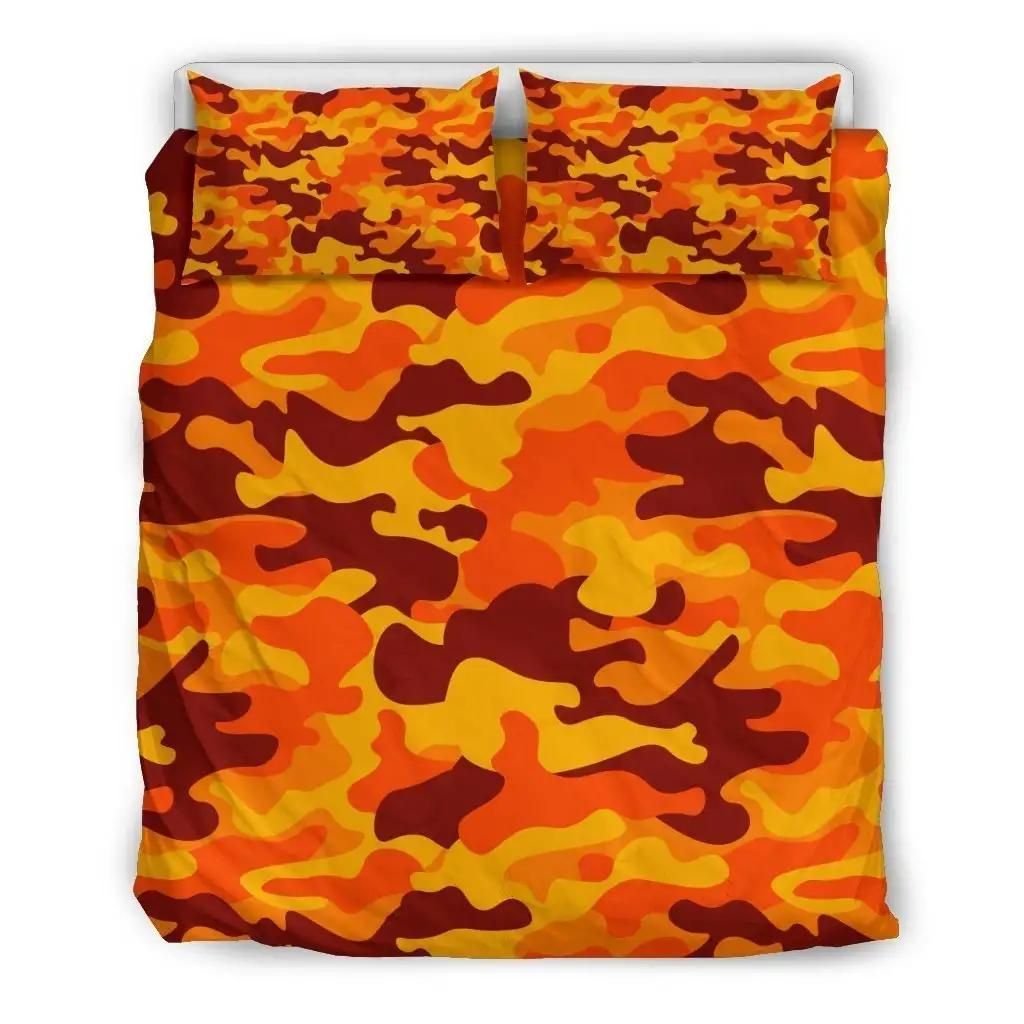Orange Camouflage Print Duvet Cover Bedding Set