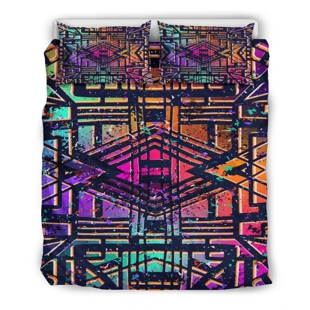 Ethnic Aztec Grunge Trippy Print Duvet Cover Bedding Set