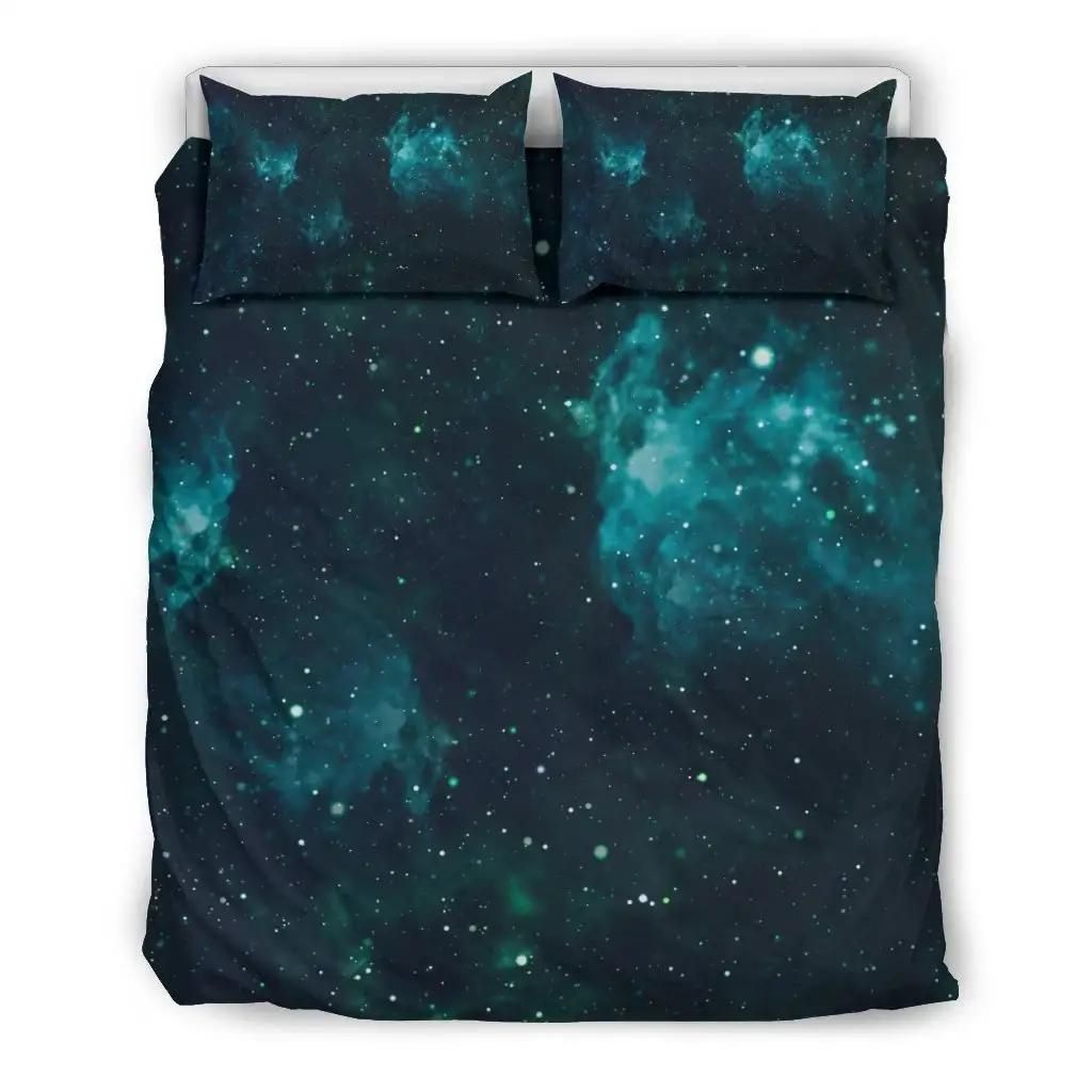 Dark Teal Galaxy Space Print Duvet Cover Bedding Set