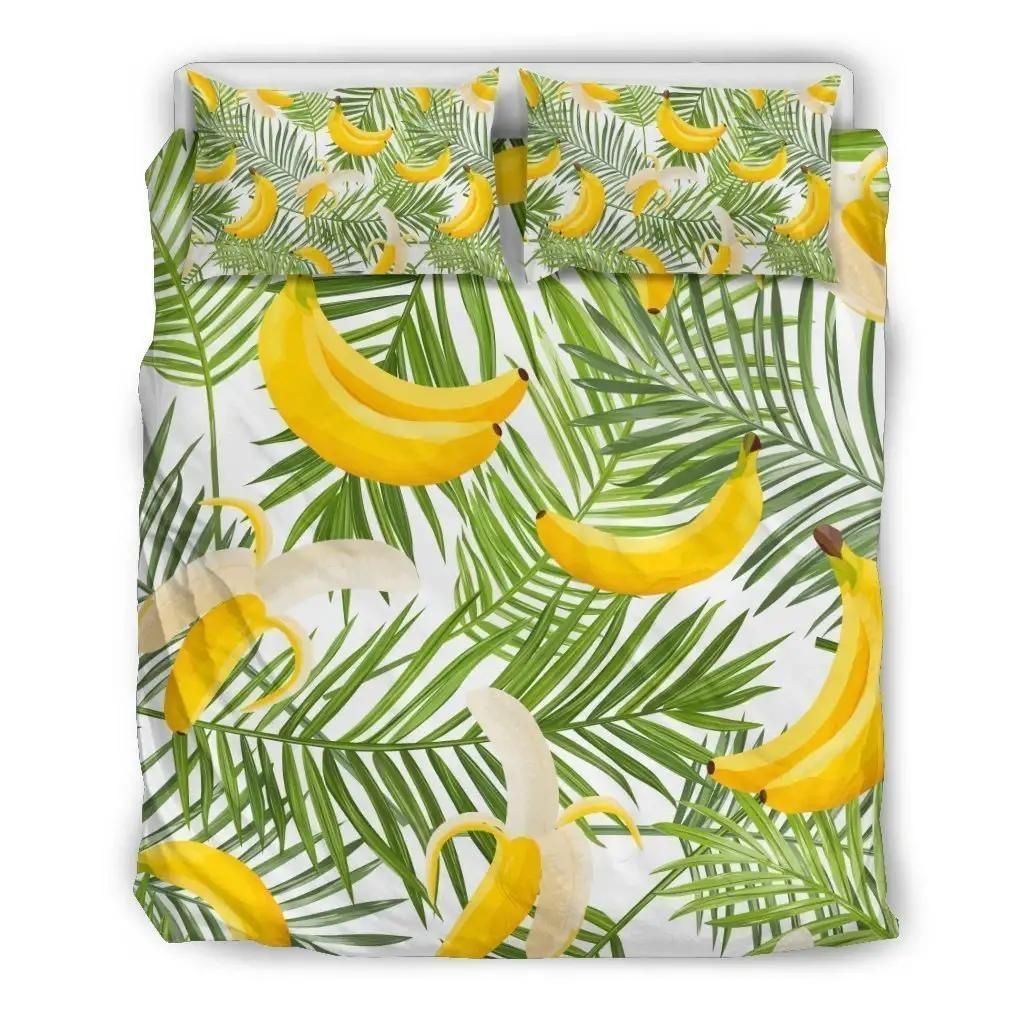 White Tropical Banana Pattern Print Duvet Cover Bedding Set