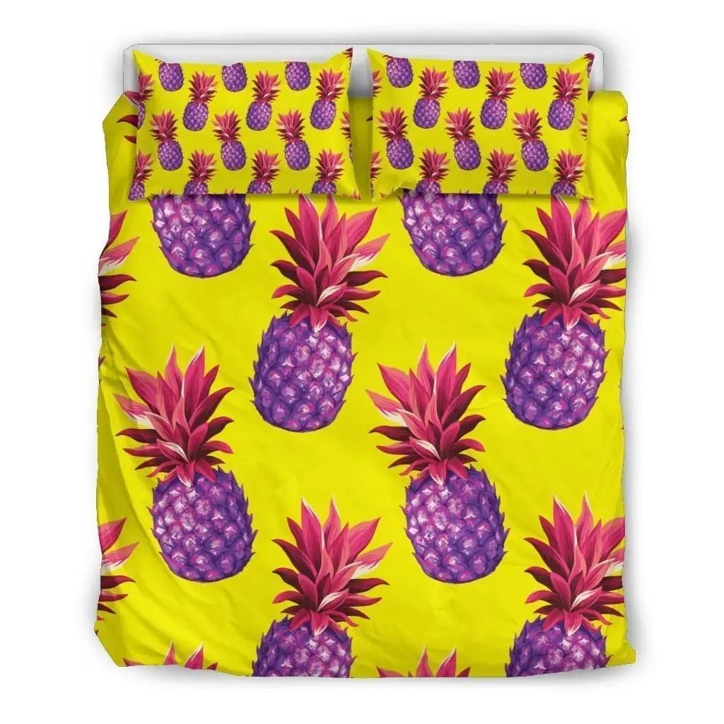 Purple EDM Pineapple Pattern Print Duvet Cover Bedding Set