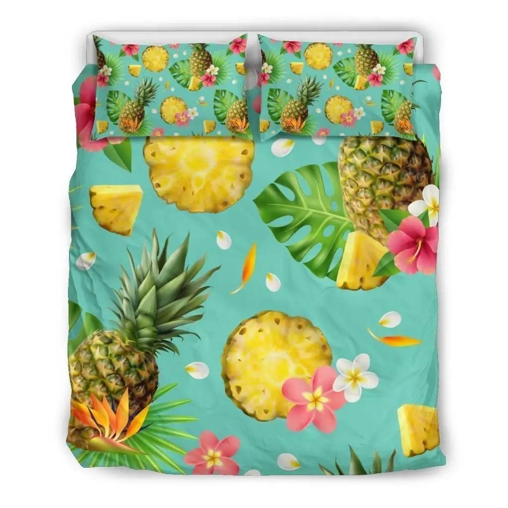Blue Aloha Pineapple Pattern Print Duvet Cover Bedding Set