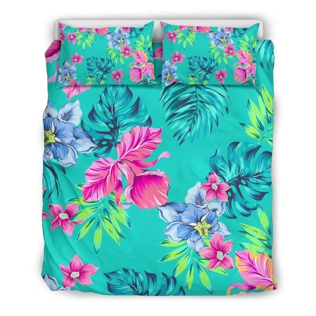 Teal Aloha Tropical Pattern Print Duvet Cover Bedding Set