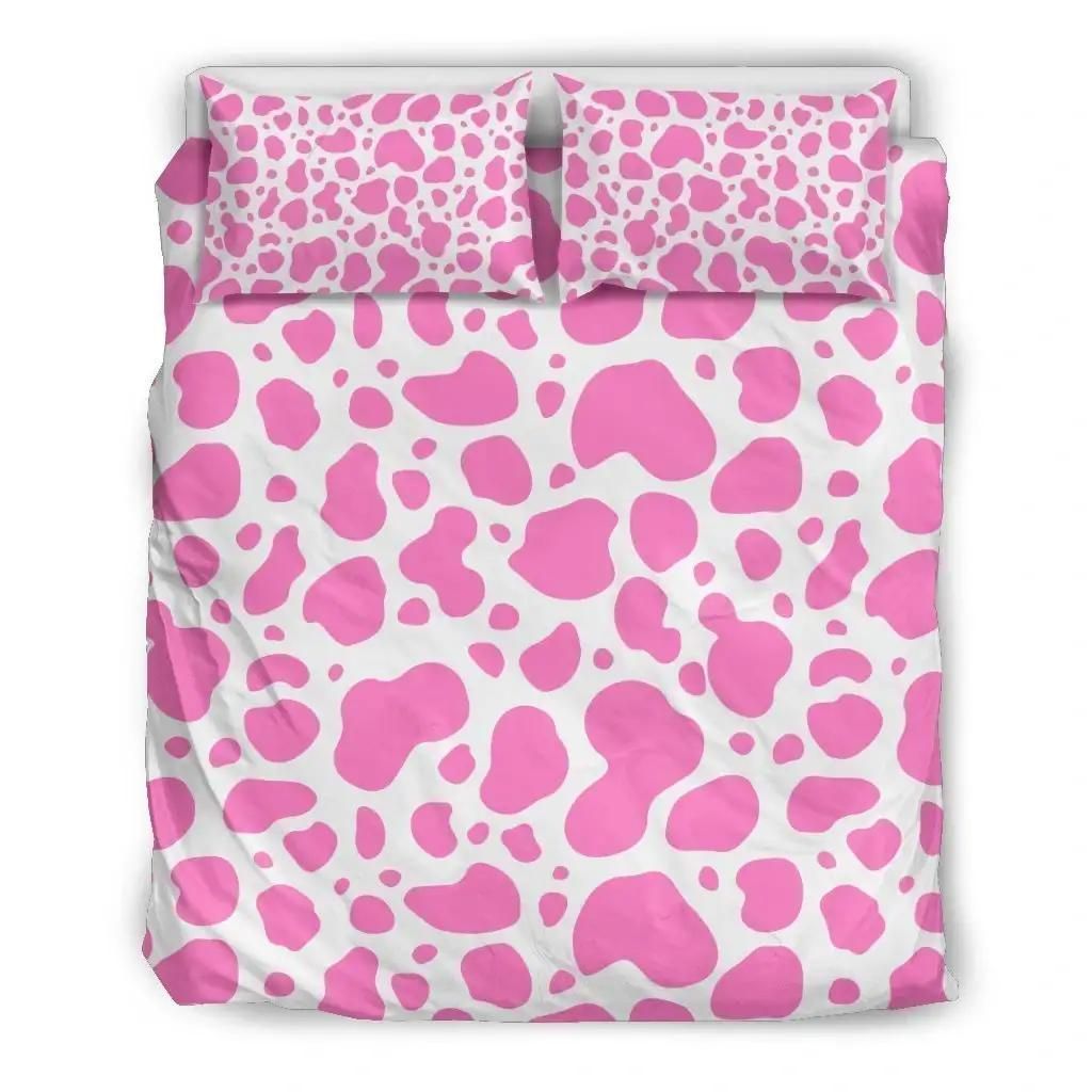 Pink And White Cow Print Duvet Cover Bedding Set