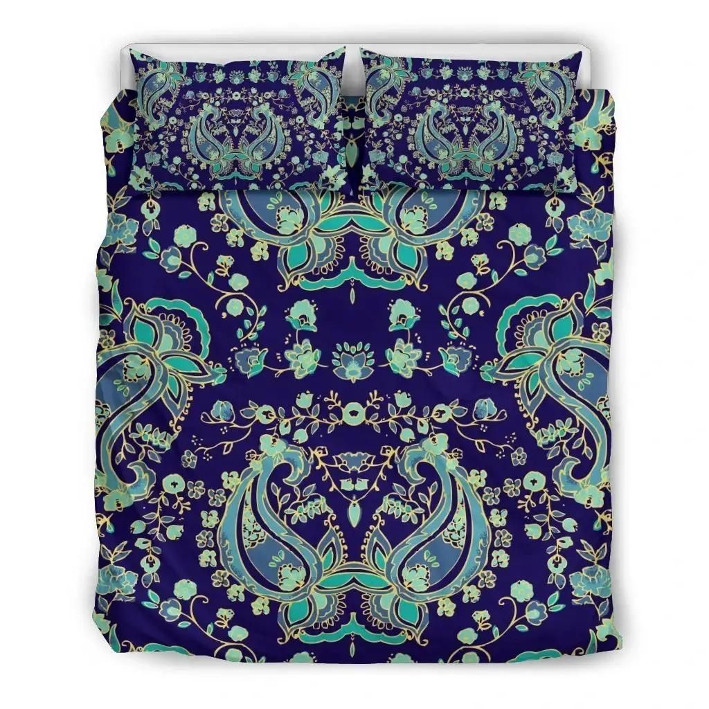 Blue Bohemian Paisley Pattern Print Duvet Cover Bedding Set