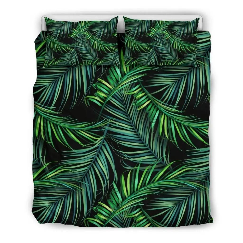 Night Tropical Palm Leaves Pattern Print Duvet Cover Bedding Set