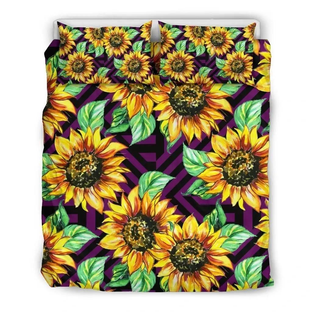 Purple Trippy Sunflower Pattern Print Duvet Cover Bedding Set