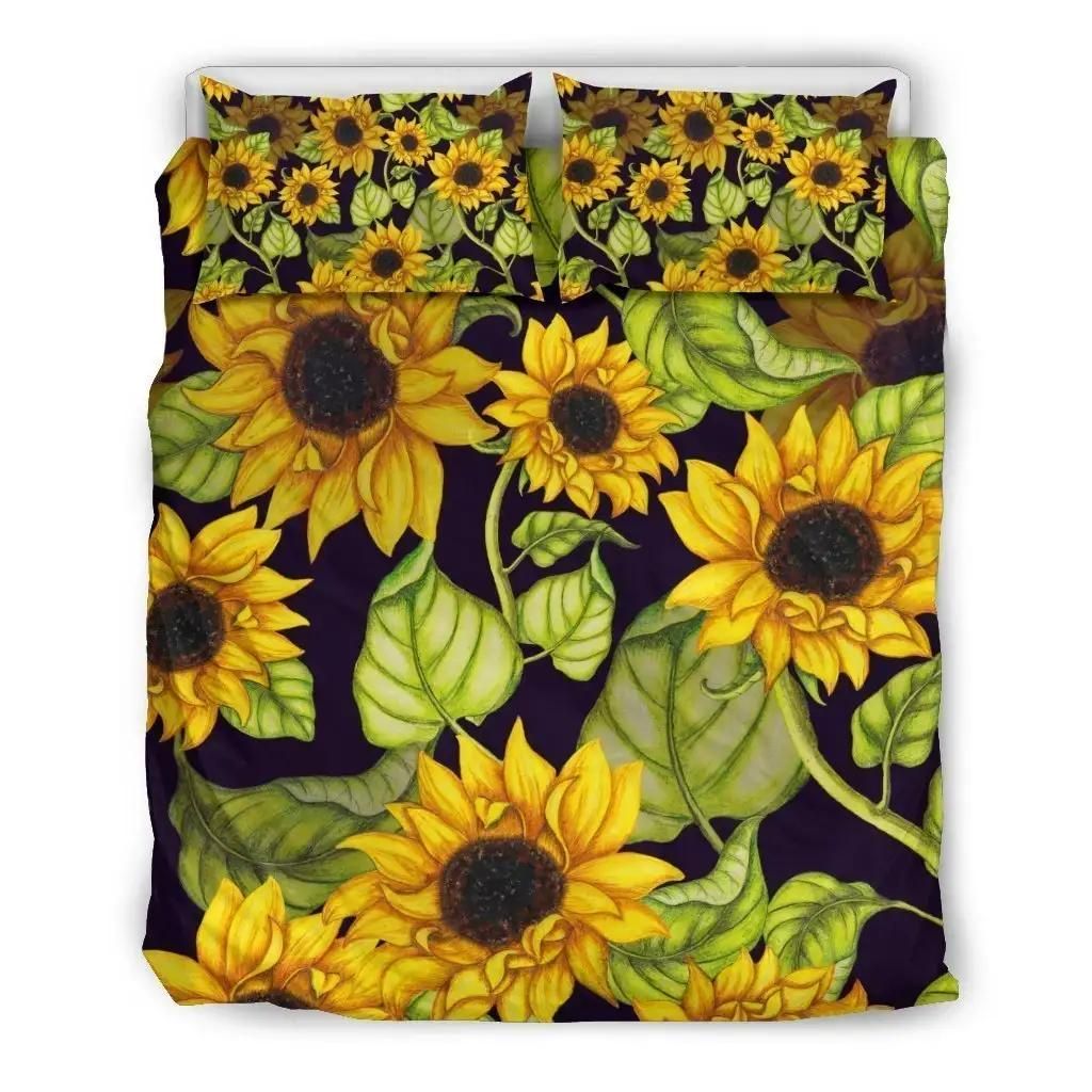 Hand Drawn Sunflower Pattern Print Duvet Cover Bedding Set