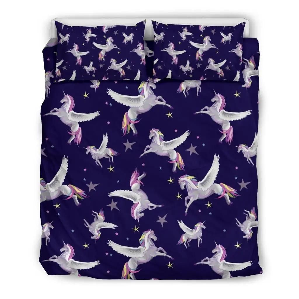 Night Winged Unicorn Pattern Print Duvet Cover Bedding Set