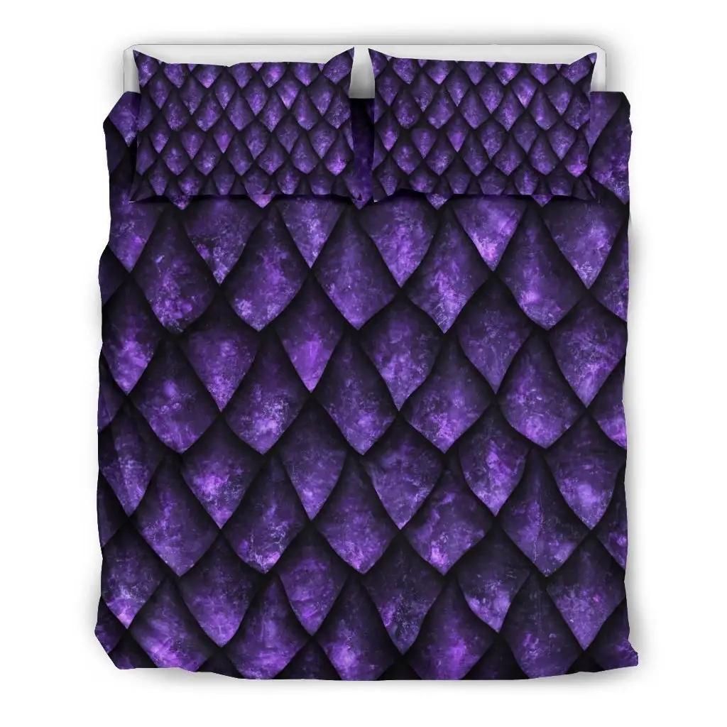 Purple Dragon Scales Pattern Print Duvet Cover Bedding Set