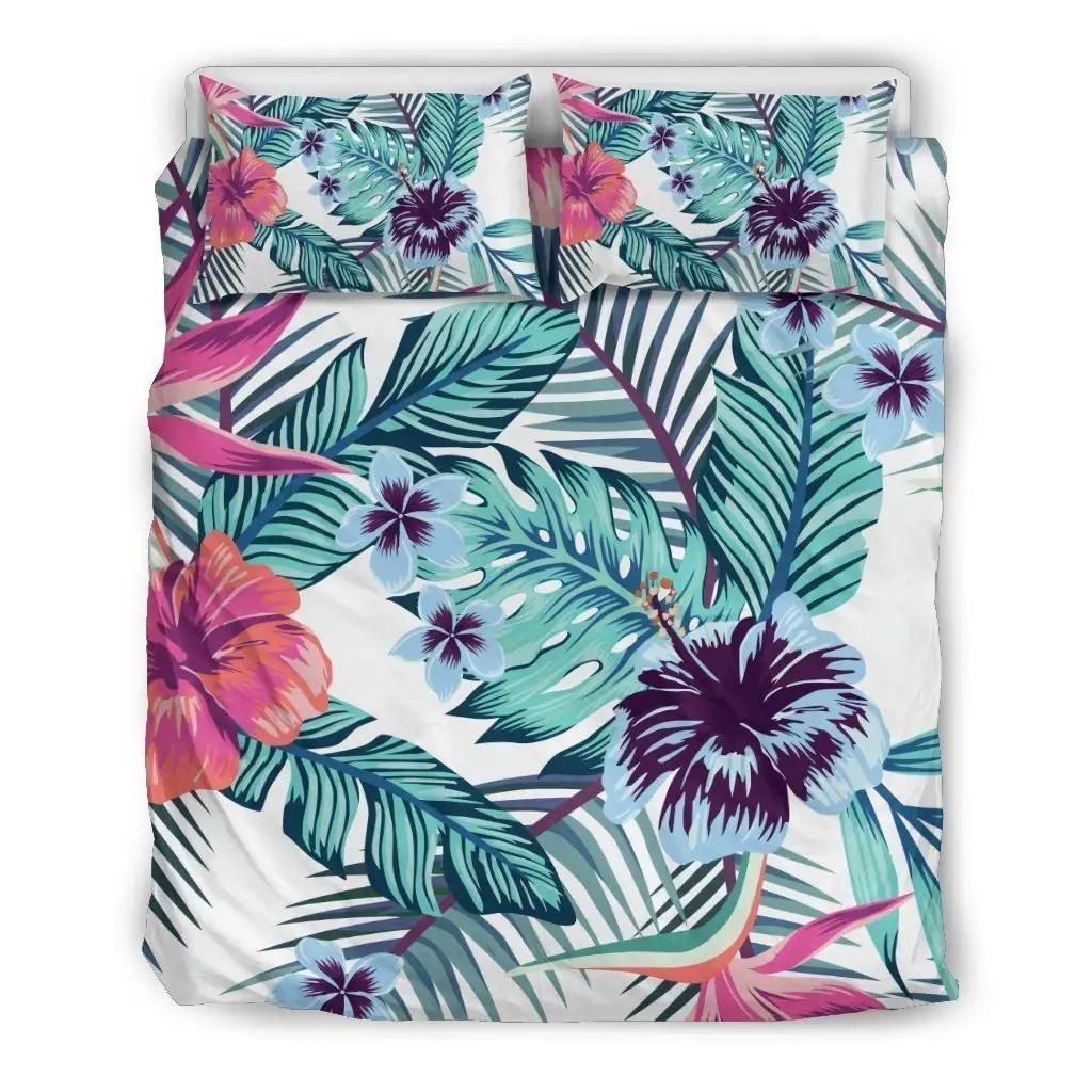 Neon Hibiscus Tropical Pattern Print Duvet Cover Bedding Set