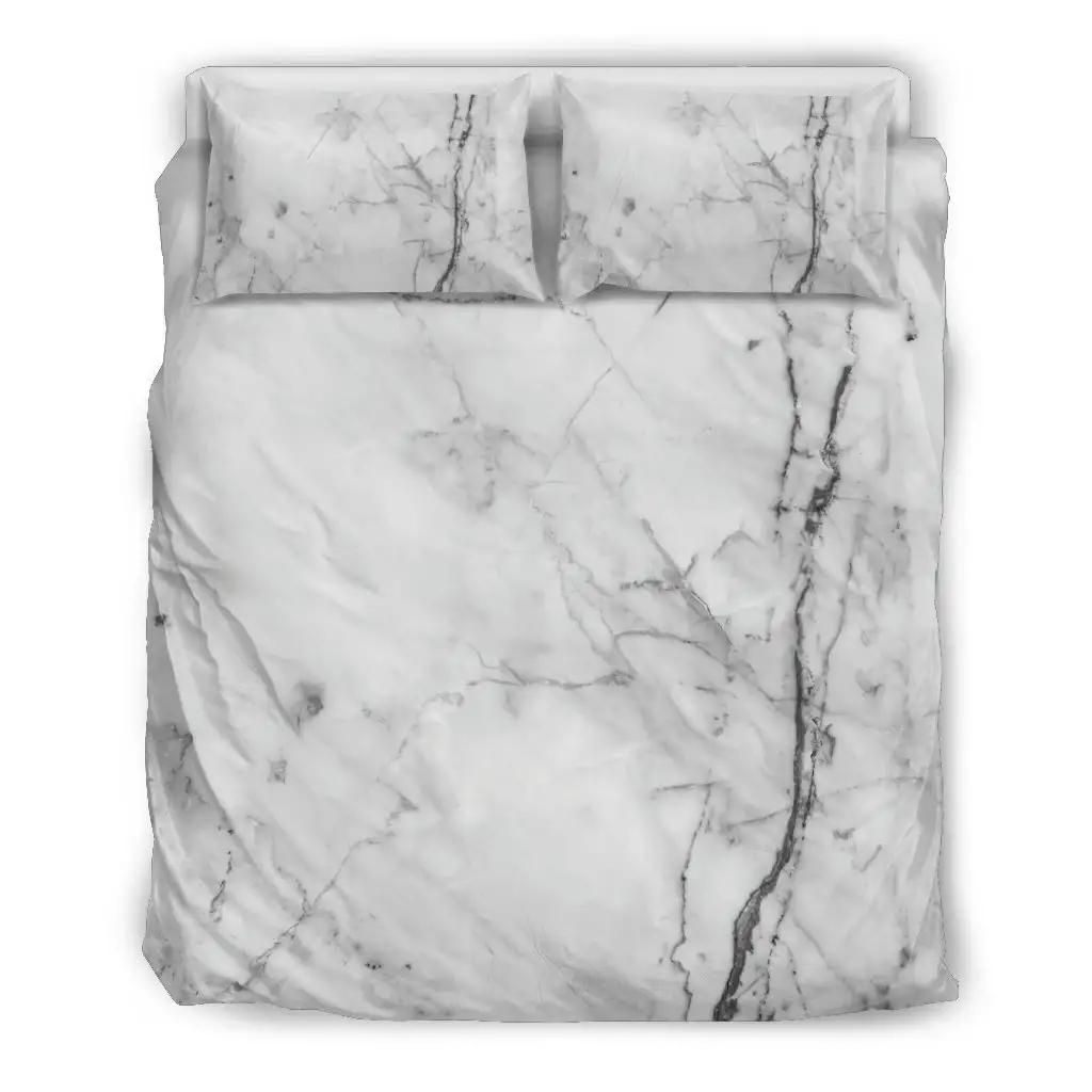 Grey Marble Texture Print Duvet Cover Bedding Set