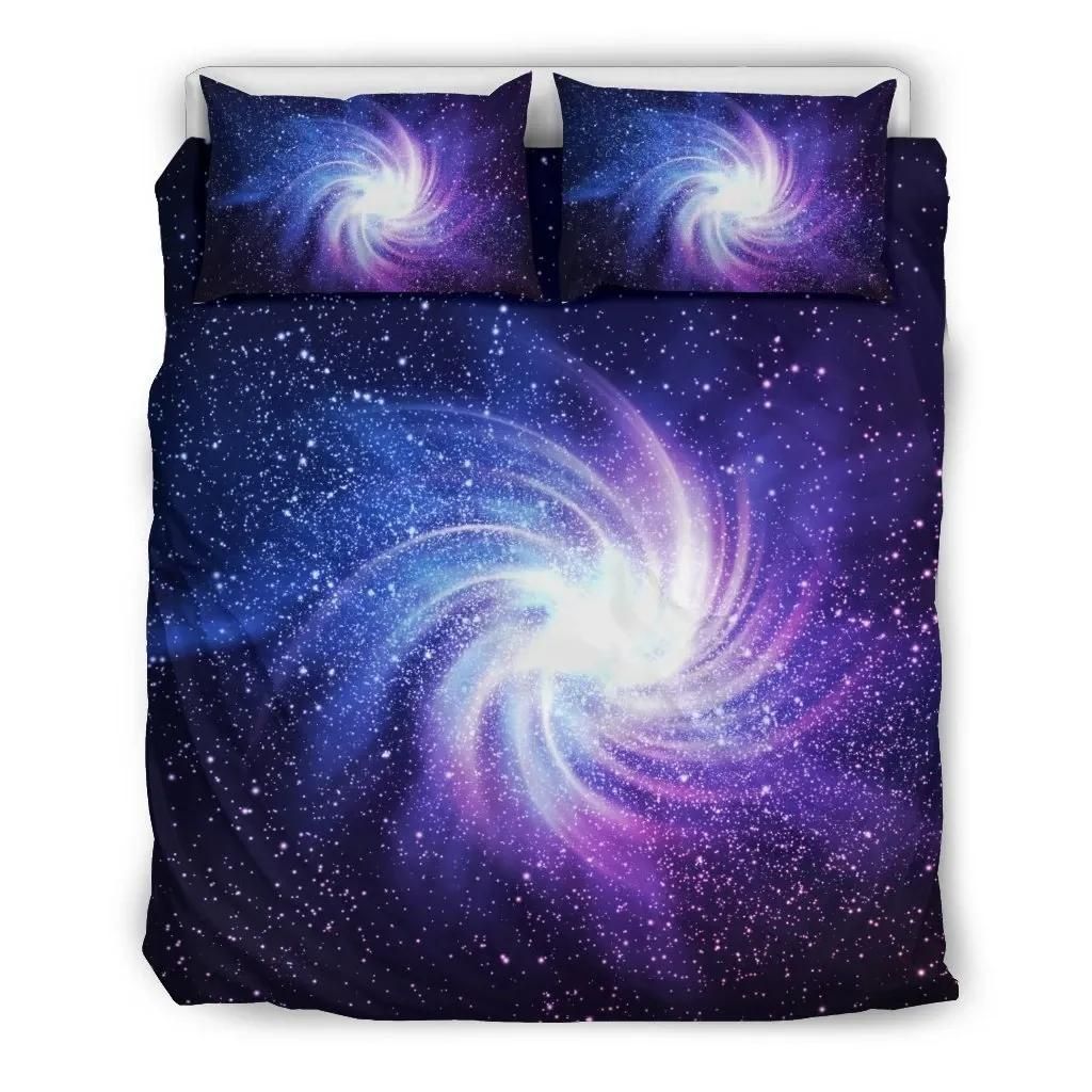 Blue Purple Spiral Galaxy Space Print Duvet Cover Bedding Set