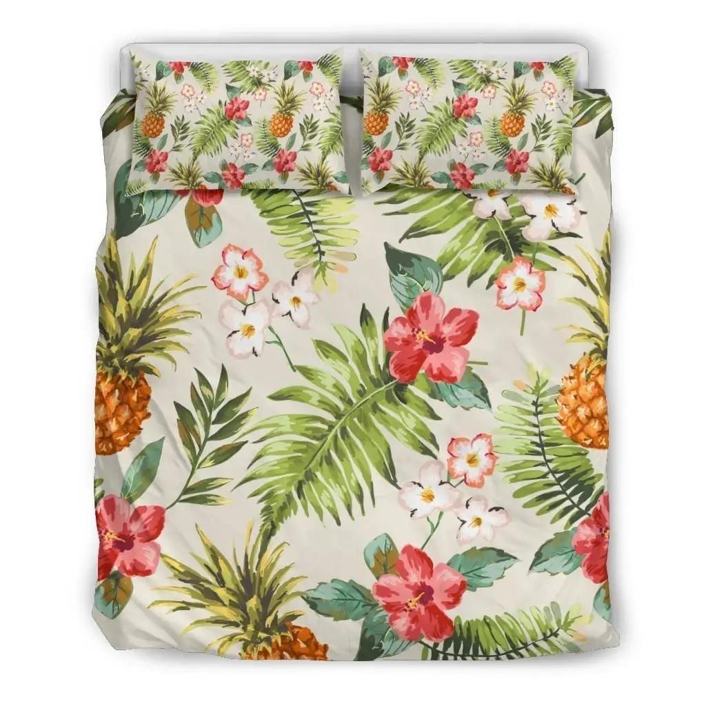 White Aloha Pineapple Pattern Print Duvet Cover Bedding Set