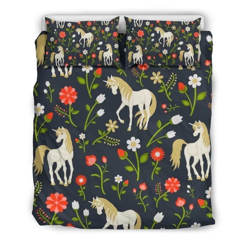Magic Floral Unicorn Pattern Print Duvet Cover Bedding Set