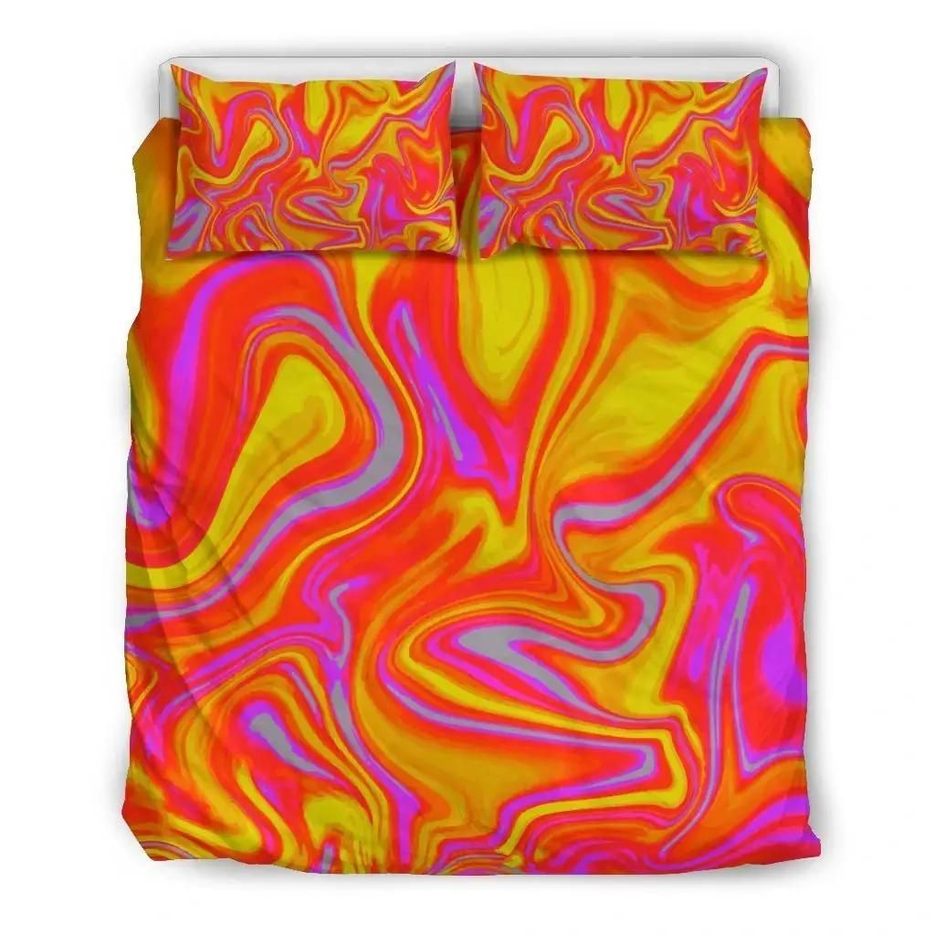 Orange Psychedelic Liquid Trippy Print Duvet Cover Bedding Set