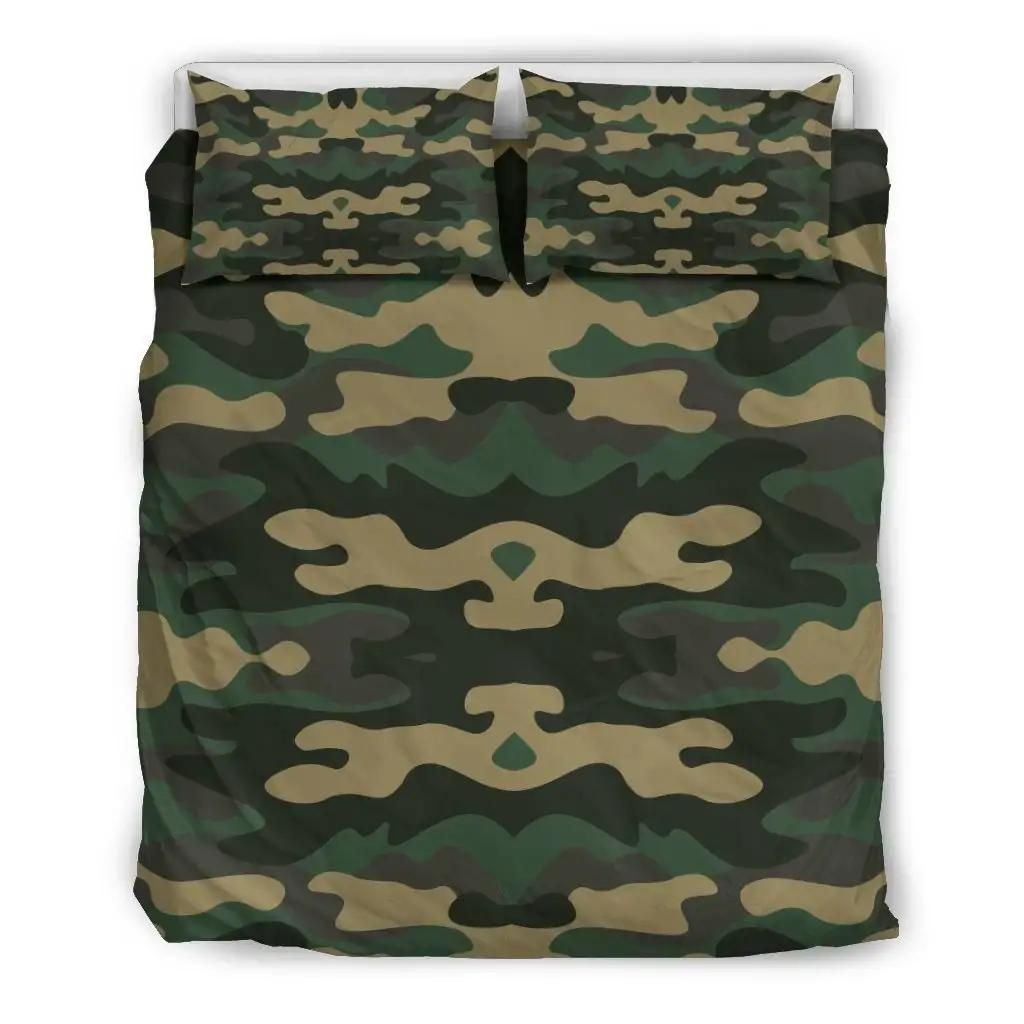 Black And Green Camouflage Print Duvet Cover Bedding Set