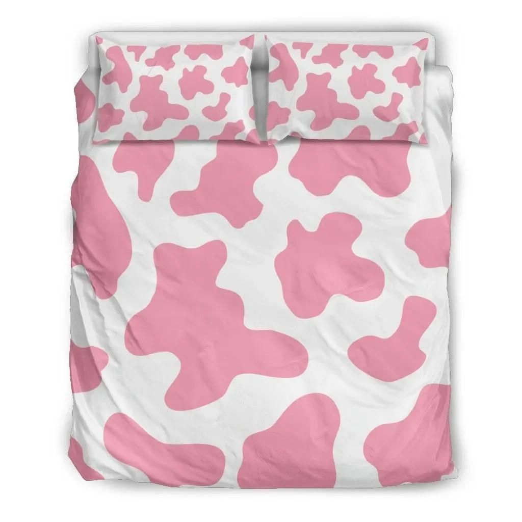 Pastel Pink And White Cow Print Duvet Cover Bedding Set